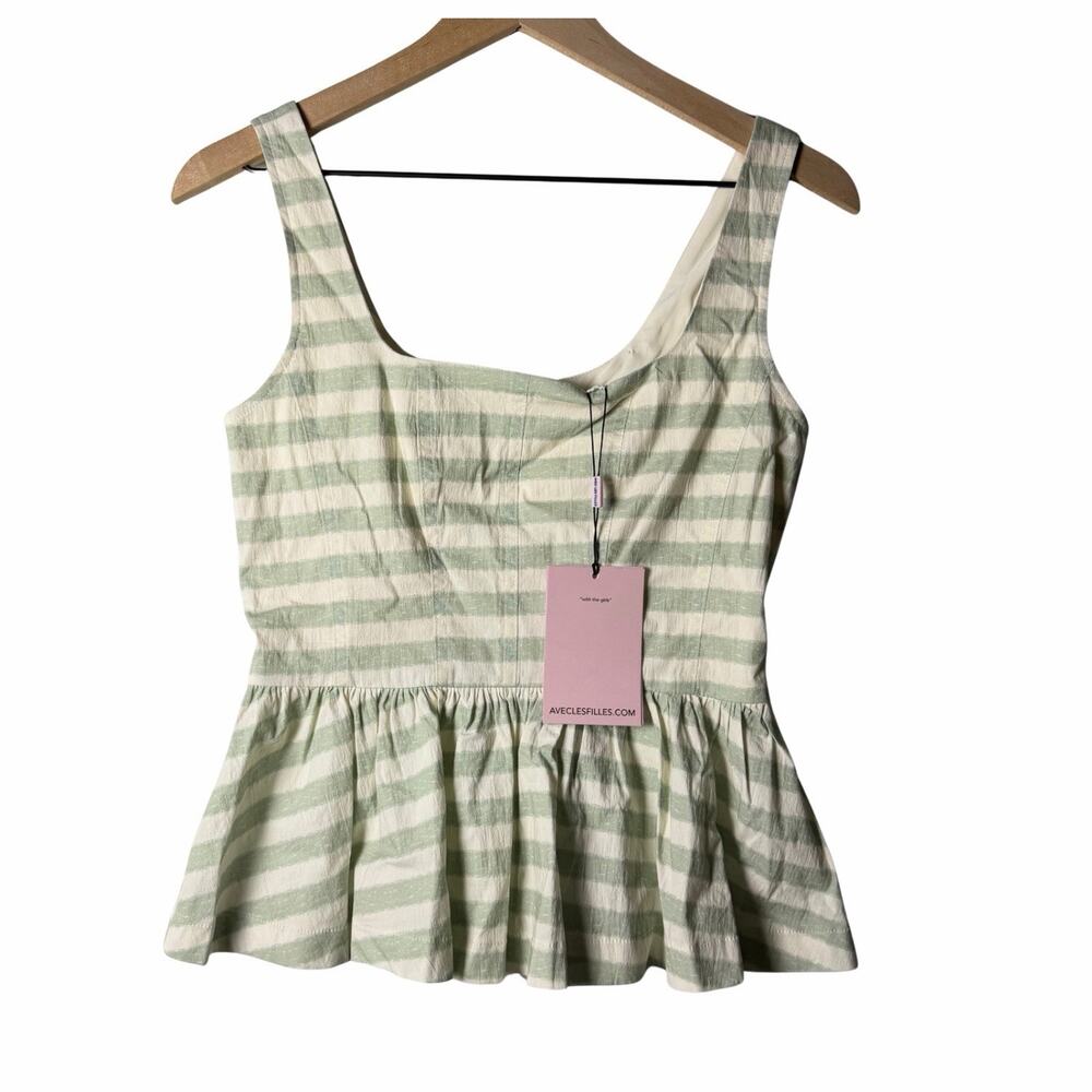 Avec les Filles Corset Peplum Top Green White Stripe Women’s Size XS